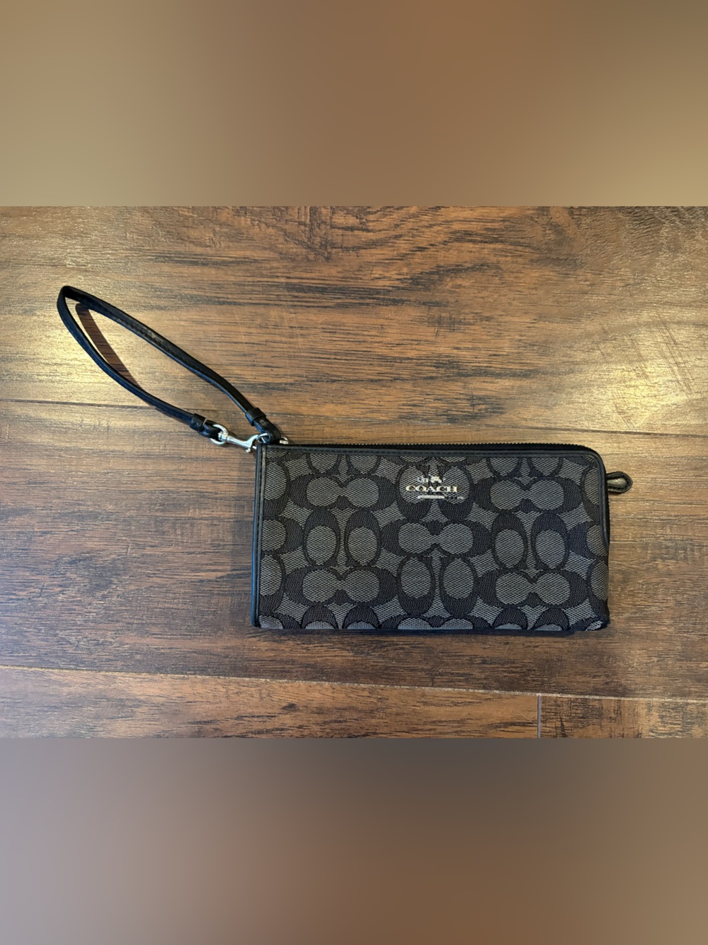 Coach Black Signature Zip Wristlet